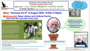 Poster for August Talk Nature Blindness Can it be cured by Paddy Madden